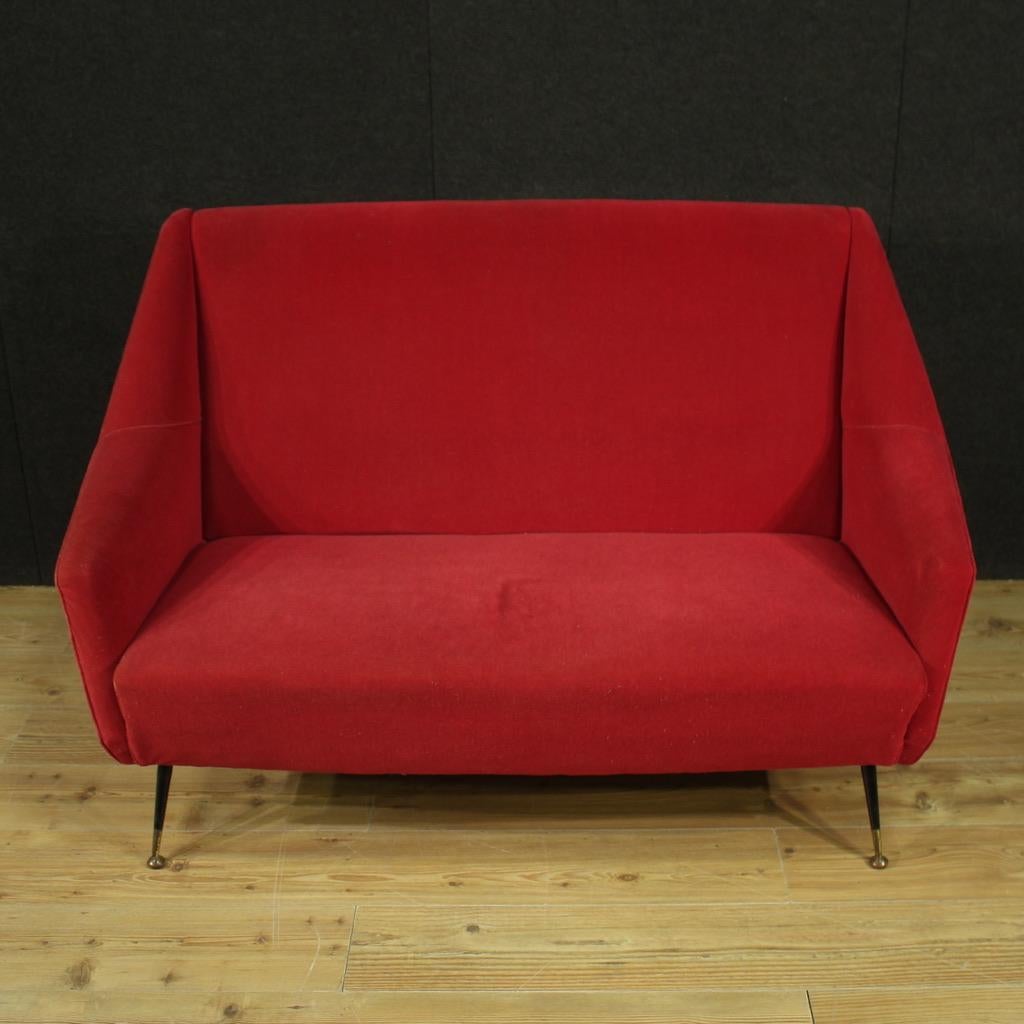 20th Century Red Velvet Italian Modern Sofa, 1960 For Sale 8