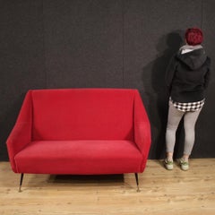 20th Century Red Velvet Italian Modern Sofa, 1960