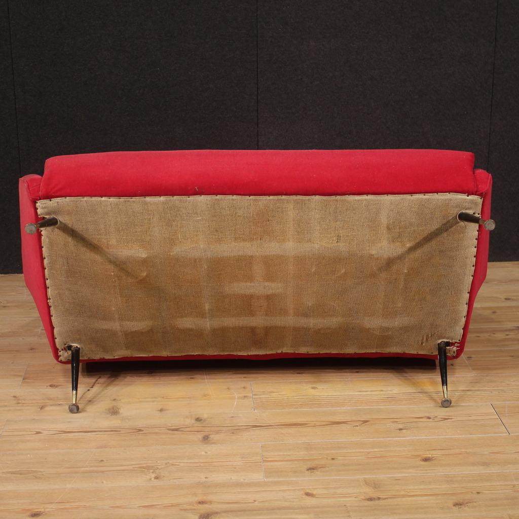 20th Century Red Velvet Italian Modern Sofa, 1960 For Sale 2