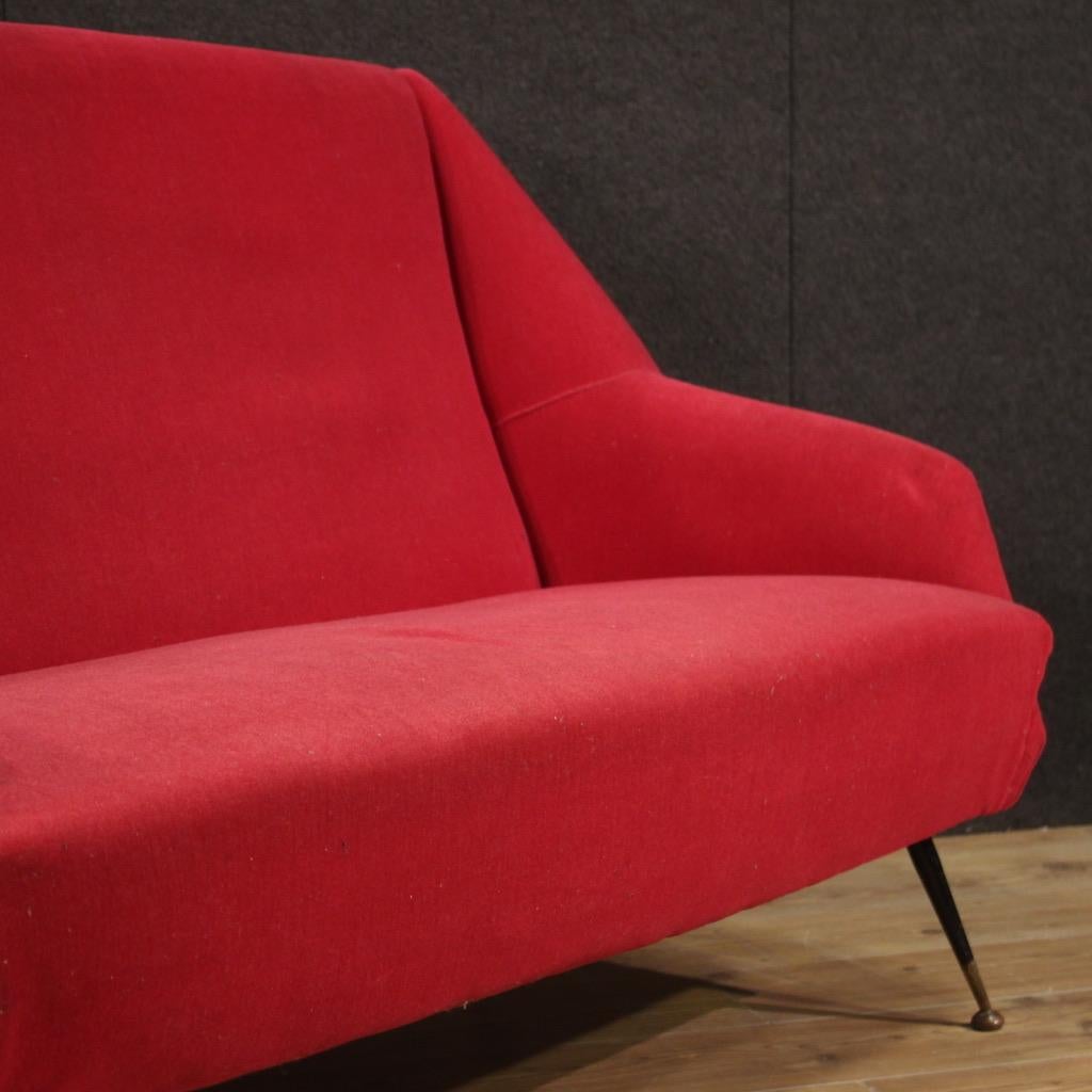 20th Century Red Velvet Italian Modern Sofa, 1960 For Sale 4