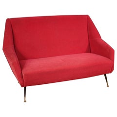 Sofá moderno italiano de terciopelo rojo del siglo XX, 1960