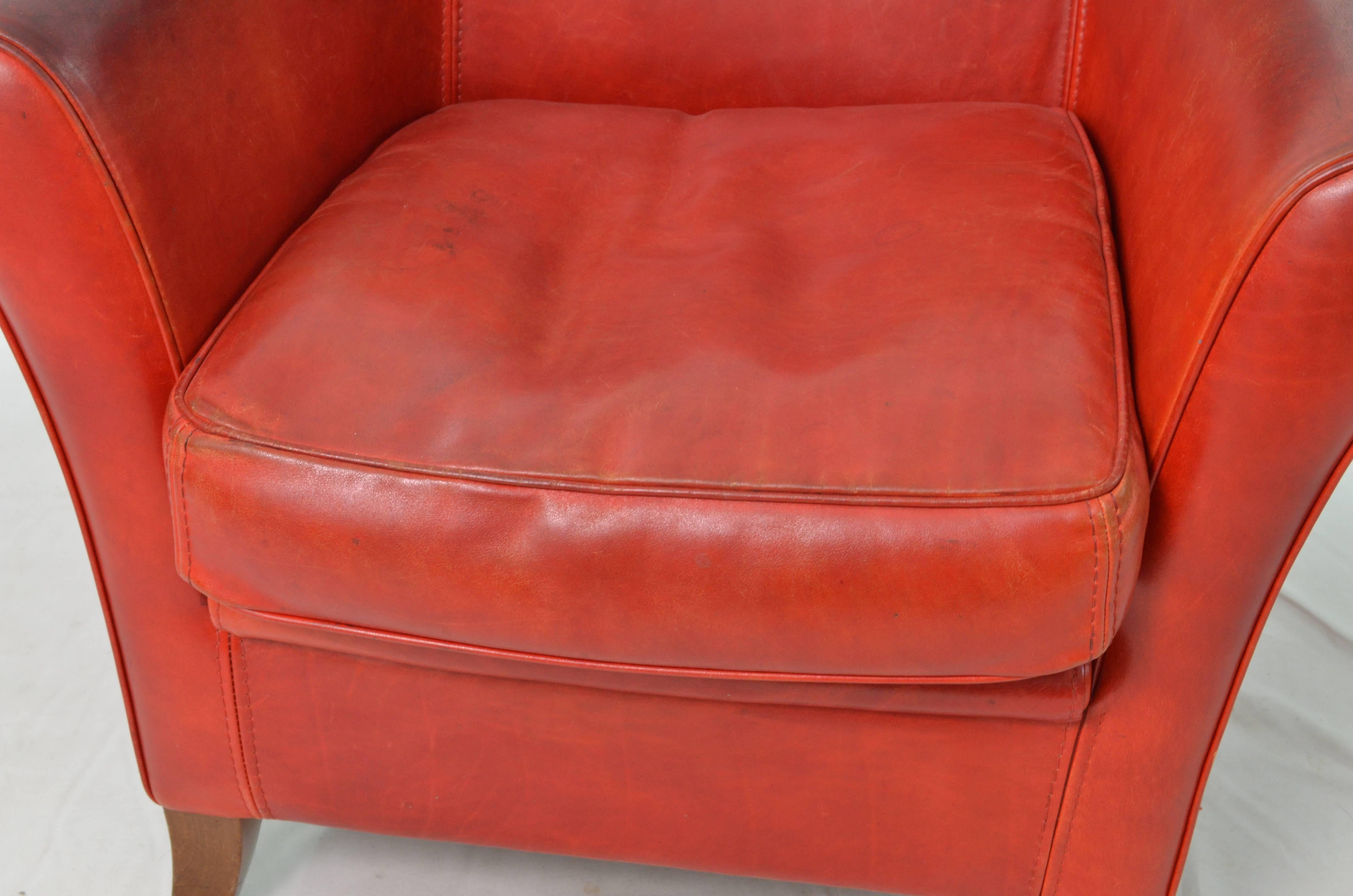 20th Century Red Vintage Leather Original Baxter Armchairs 6