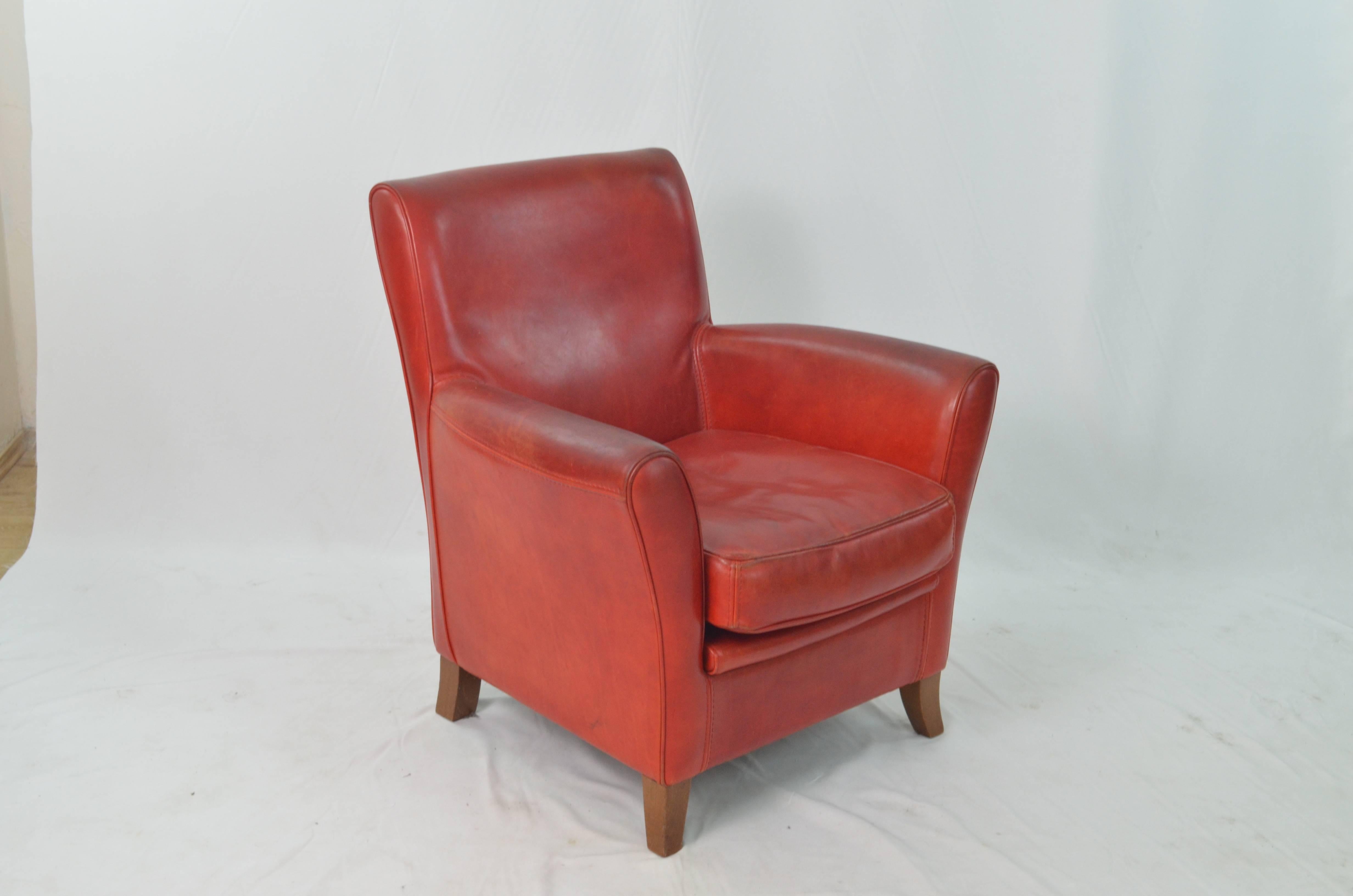 European 20th Century Red Vintage Leather Original Baxter Armchairs
