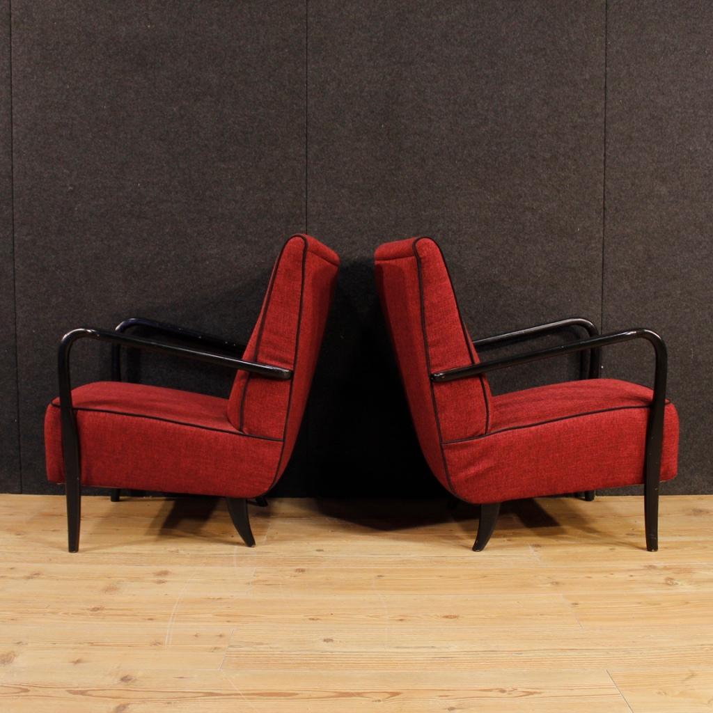 20th Century Red Wood and Fabric Italian Design Cassina Pair of Armchairs, 1950 im Zustand „Gut“ in Vicoforte, Piedmont