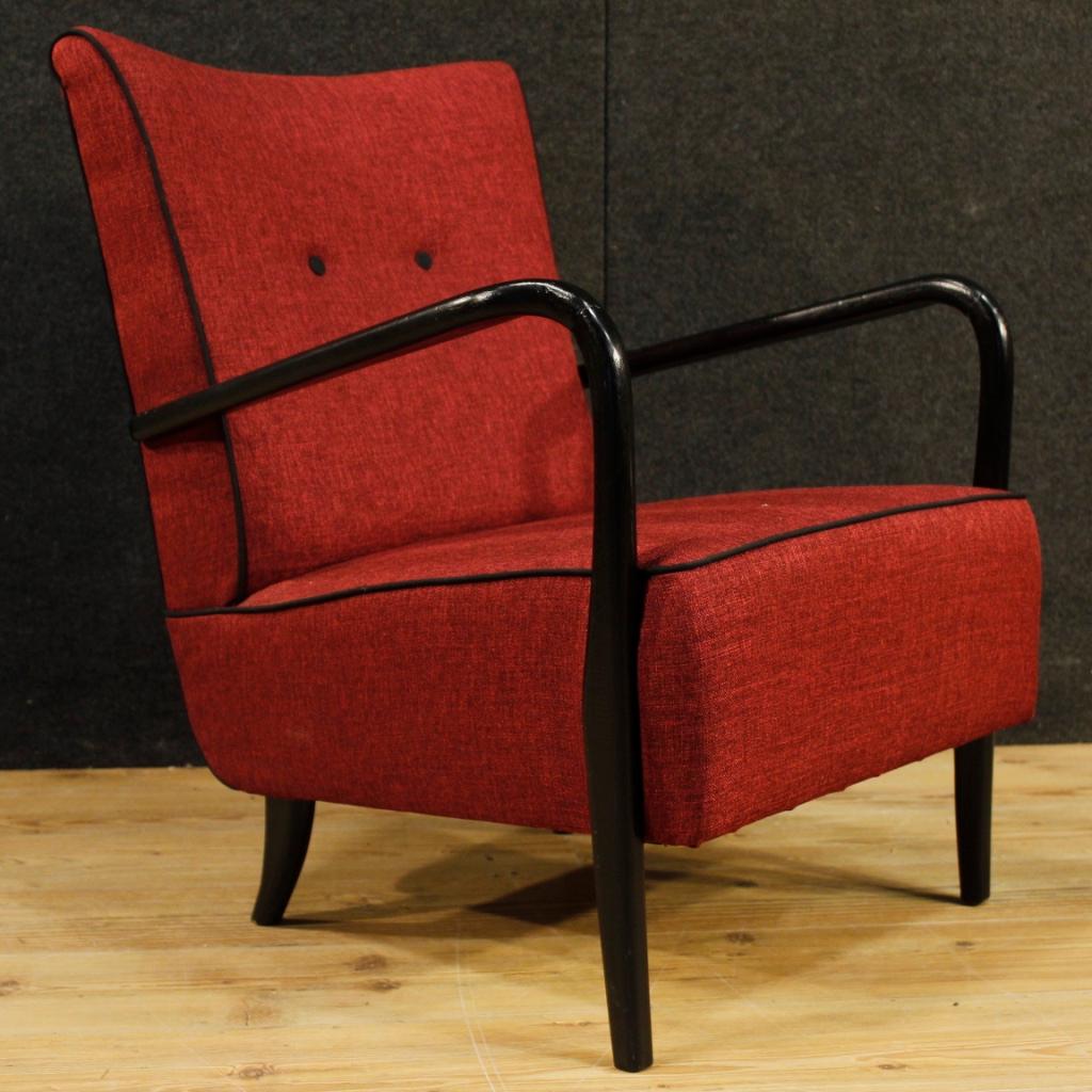 20th Century Red Wood and Fabric Italian Design Cassina Pair of Armchairs, 1950 1