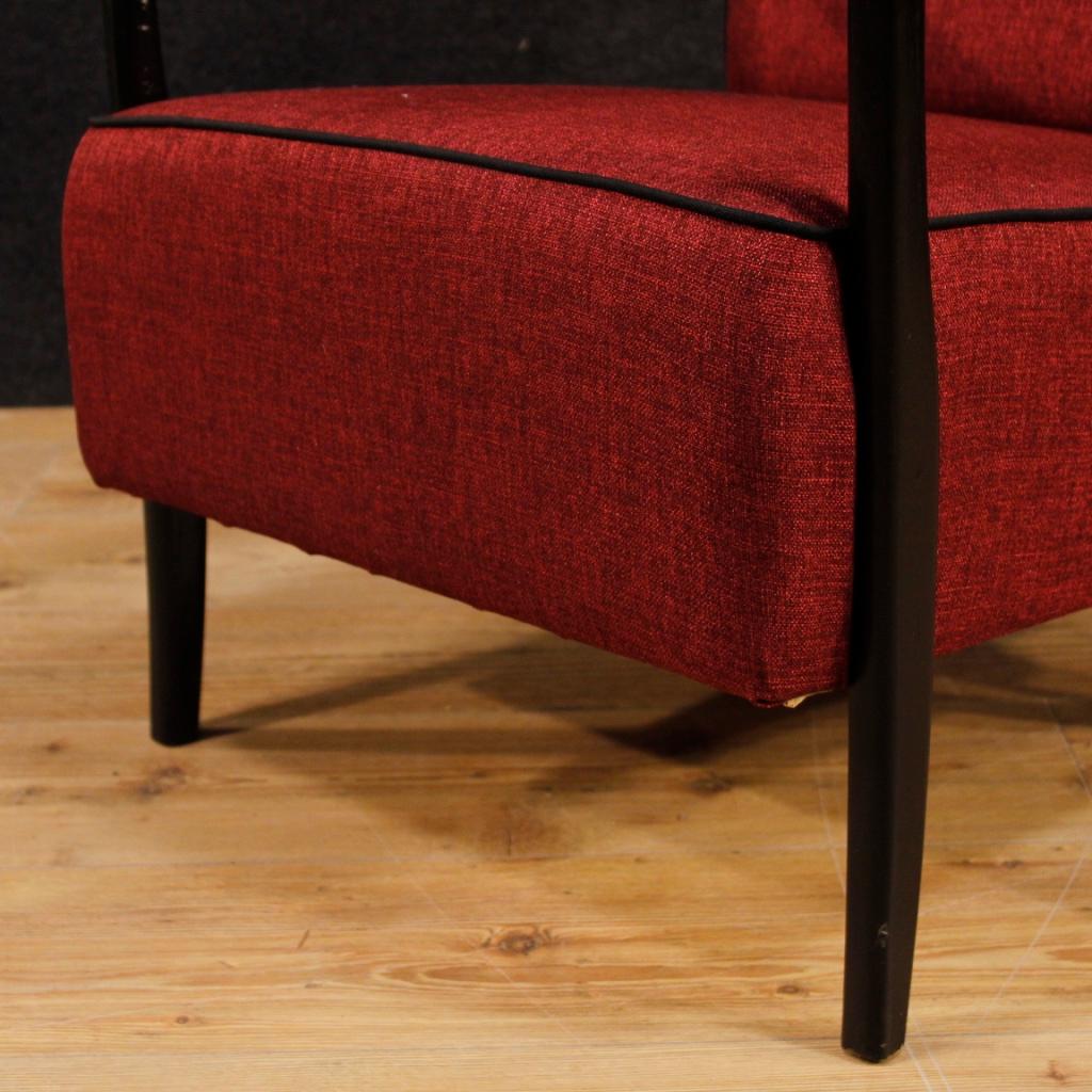 20th Century Red Wood and Fabric Italian Design Cassina Pair of Armchairs, 1950 3