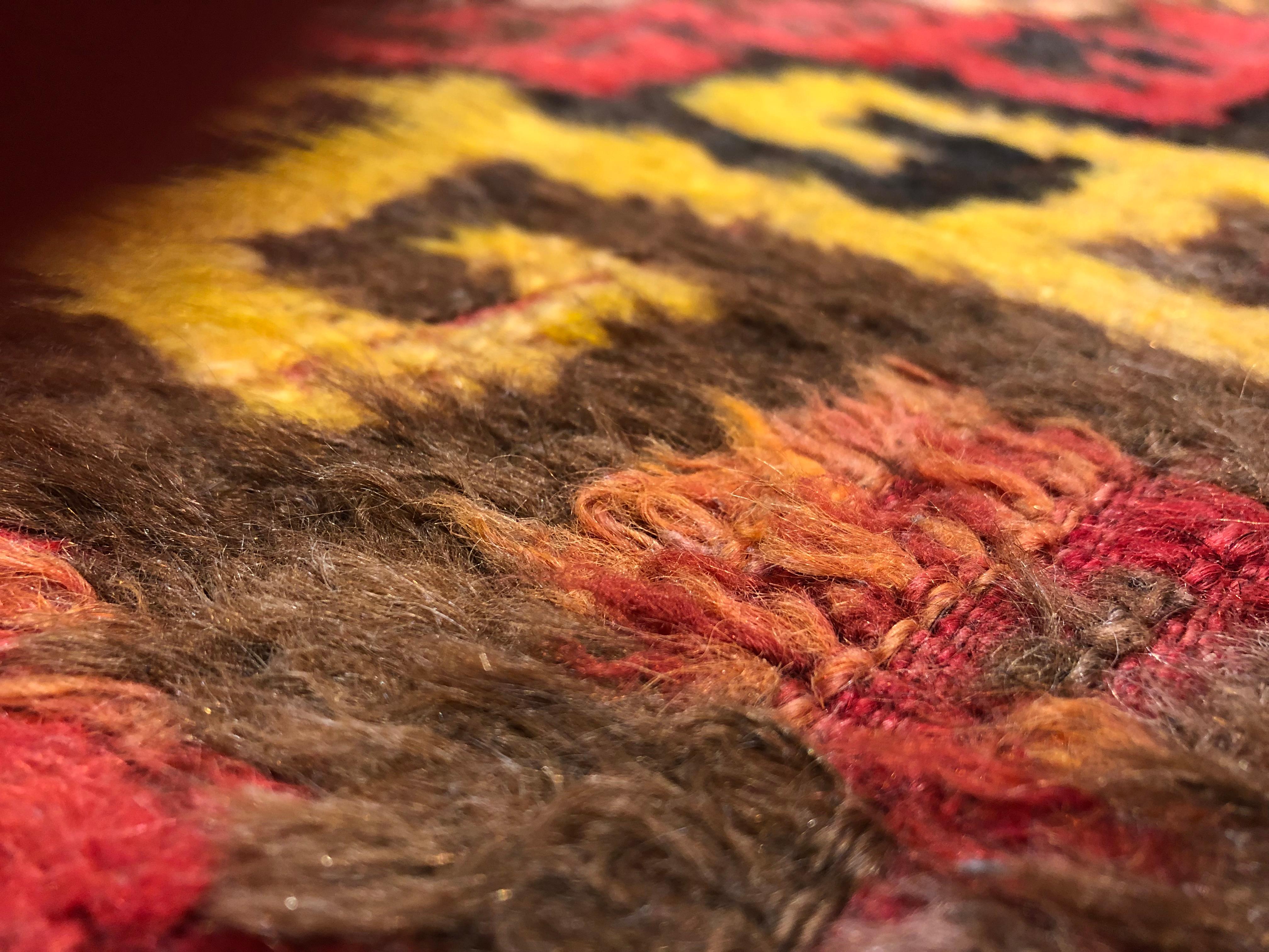 20th Century Red Yellow Brown Turkish Tulu High Wool Rug, 1950s For Sale 4