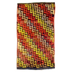 20th Century Red Yellow Brown Turkish Tulu High Wool Rug, 1950s