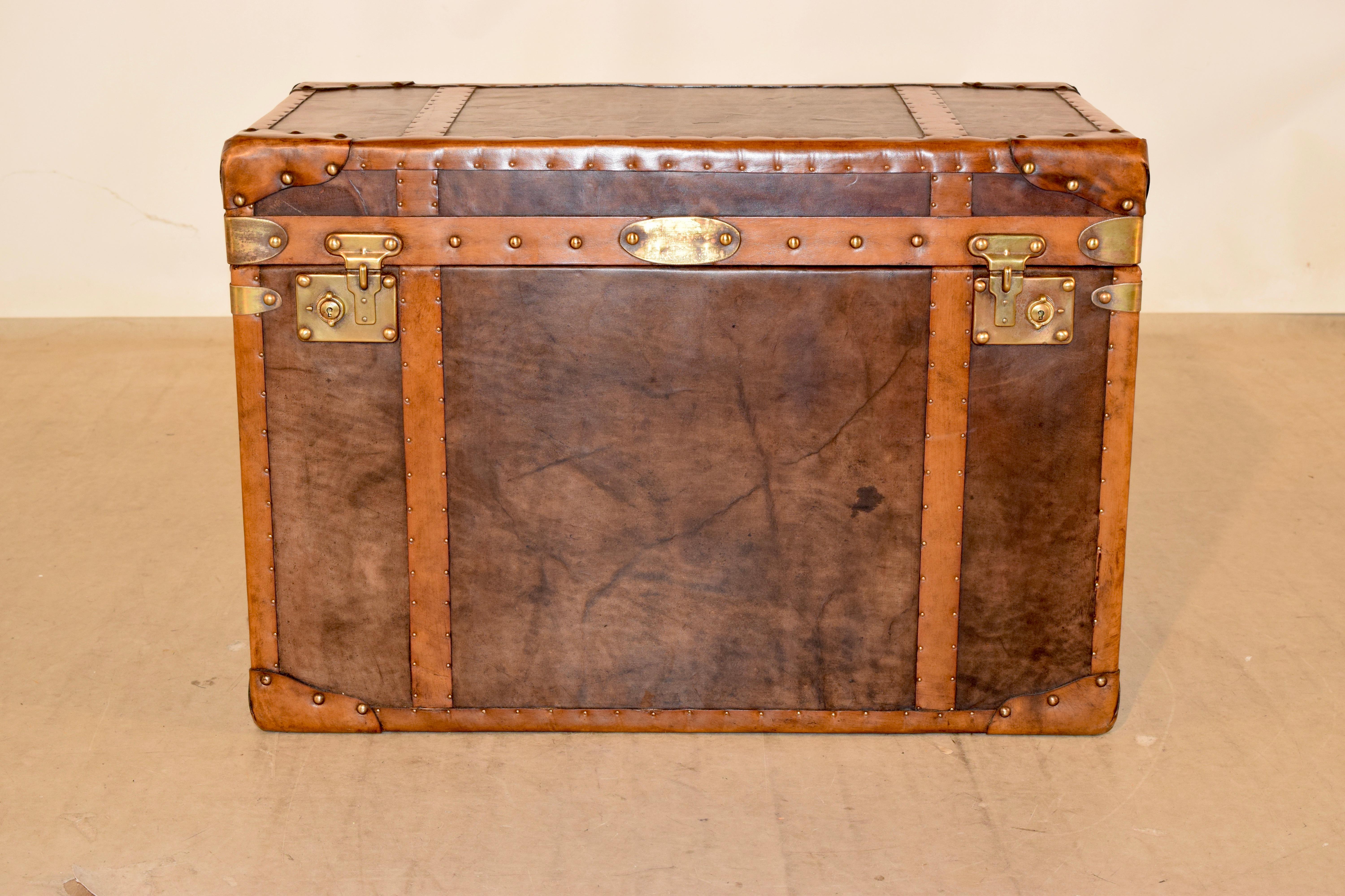 English 20th Century Refurbished Leather Steamer Trunk
