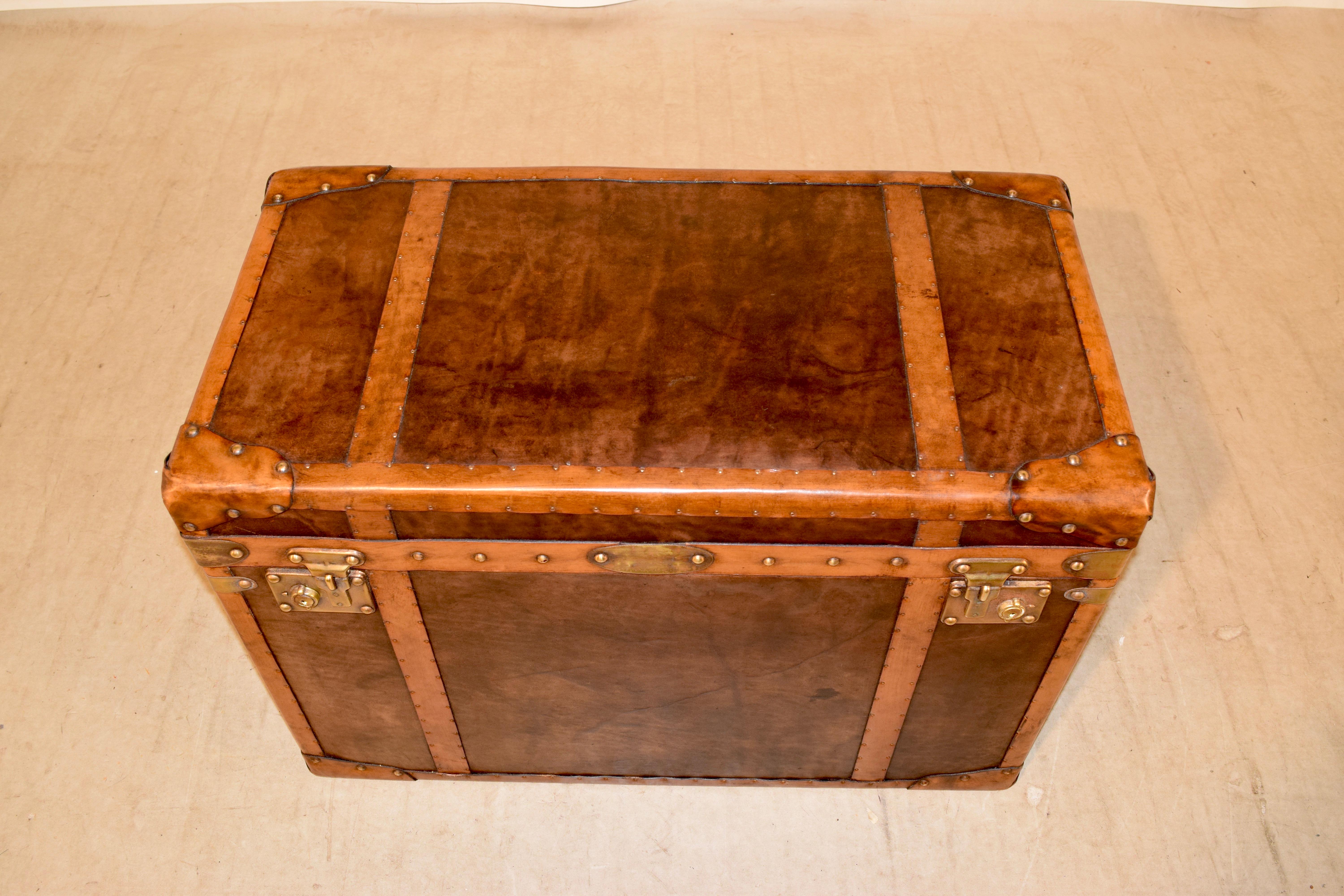20th Century Refurbished Leather Steamer Trunk 1