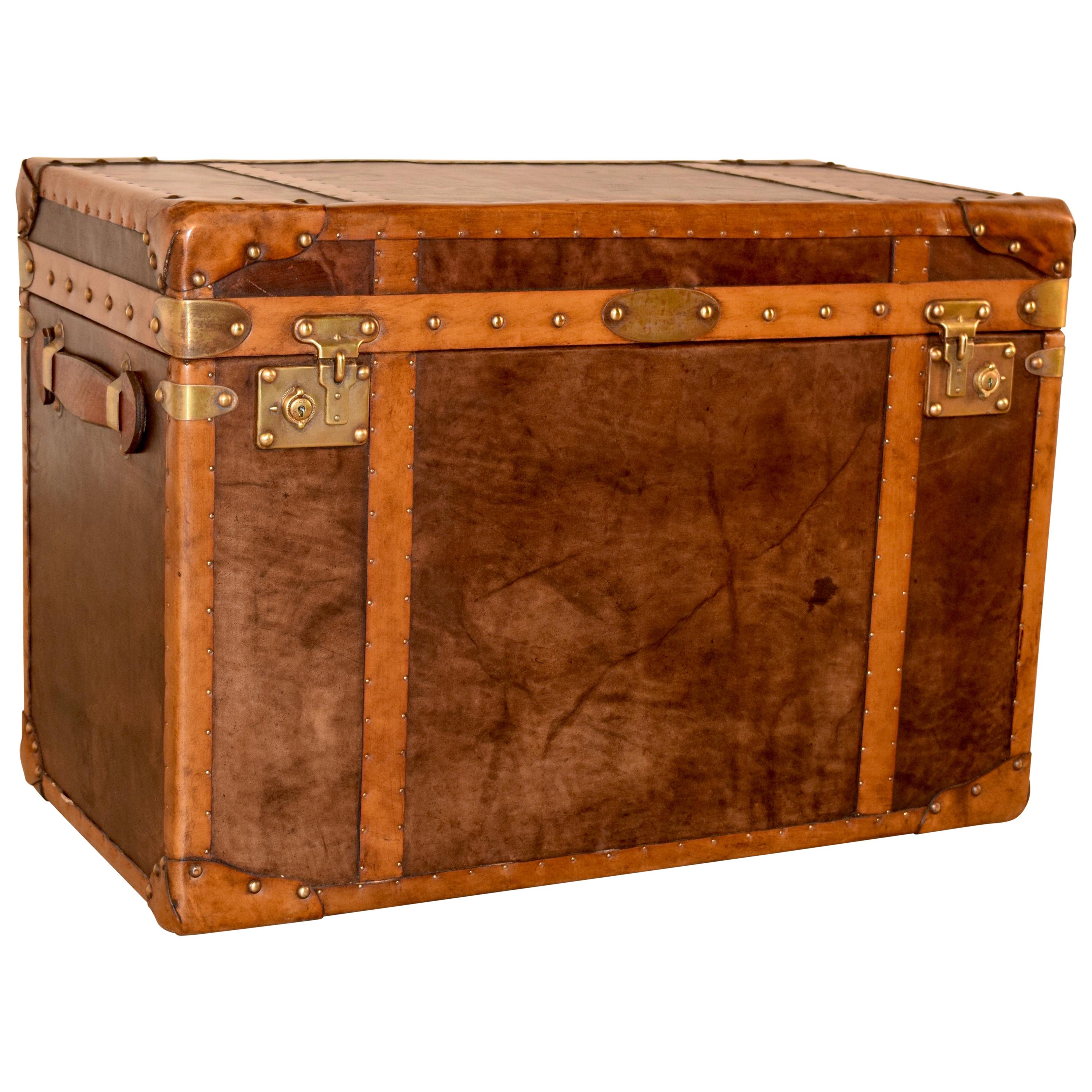 20th Century Refurbished Leather Steamer Trunk