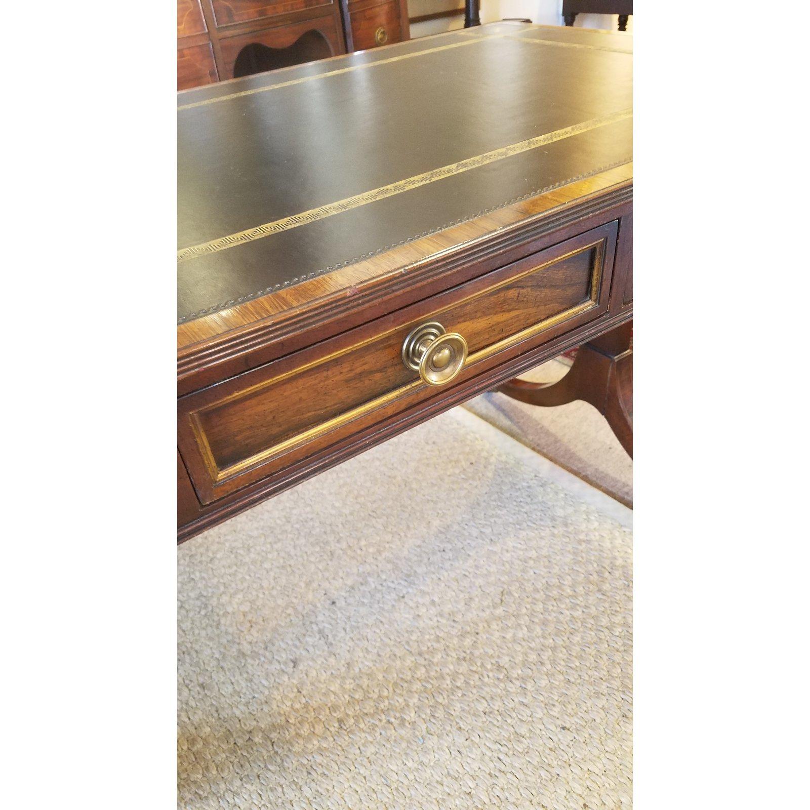 20th Century Regency Beacon Hill Mahogany and Rosewood Leather Top Writing Desk In Good Condition In Lambertville, NJ