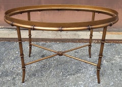 20th Century Regency Gilt Metal Faux Bamboo with Glass Top Side Table