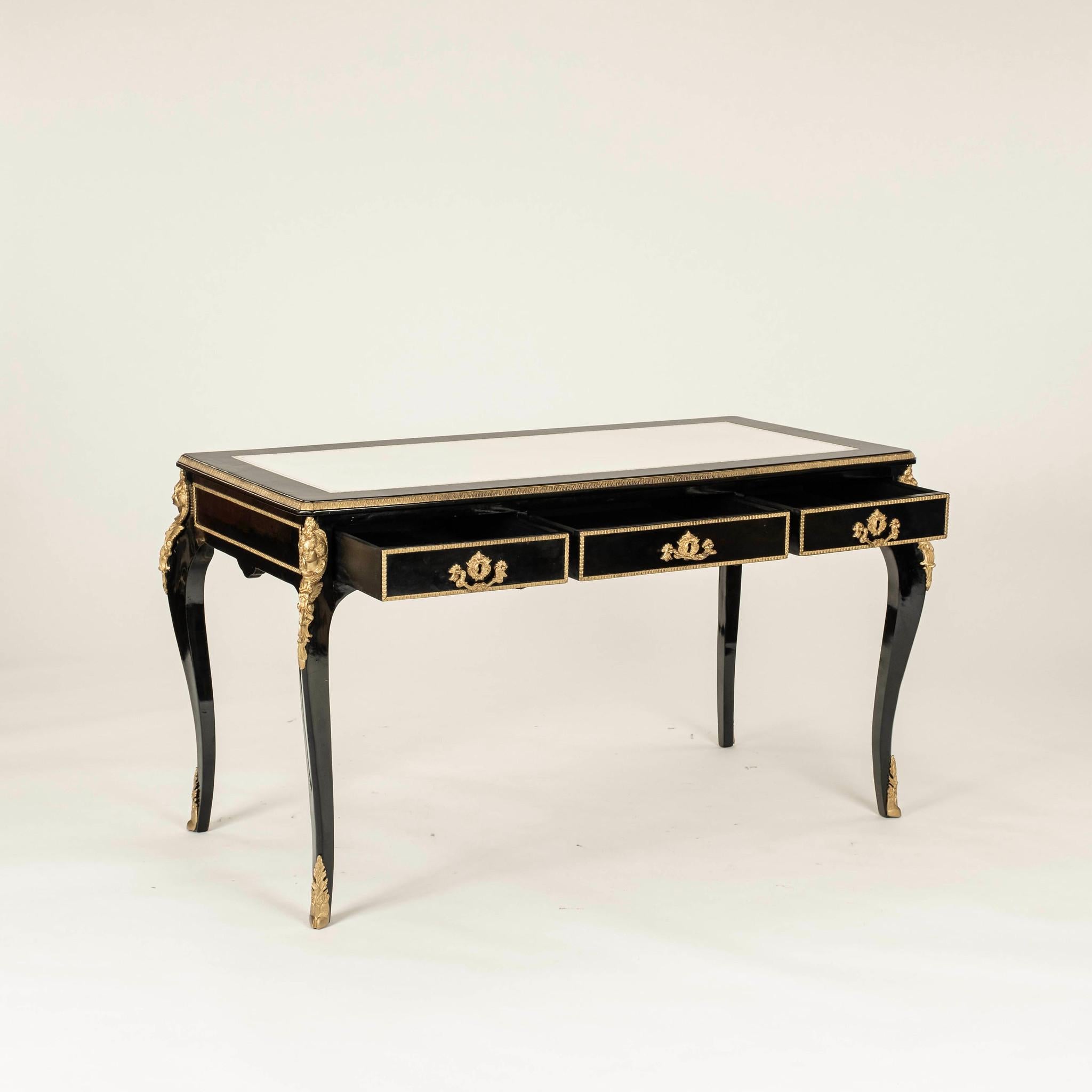 20th Century Regency Style Black Lacquered Desk In Good Condition For Sale In Houston, TX