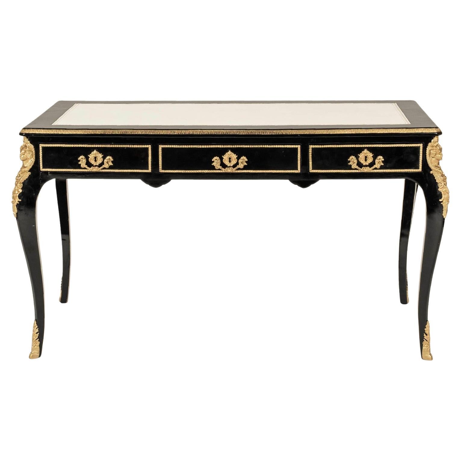 20th Century Regency Style Black Lacquered Desk For Sale