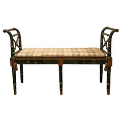 20th Century Regency Style Chinoiserie Painted Black and Gilt Lacquer Bench