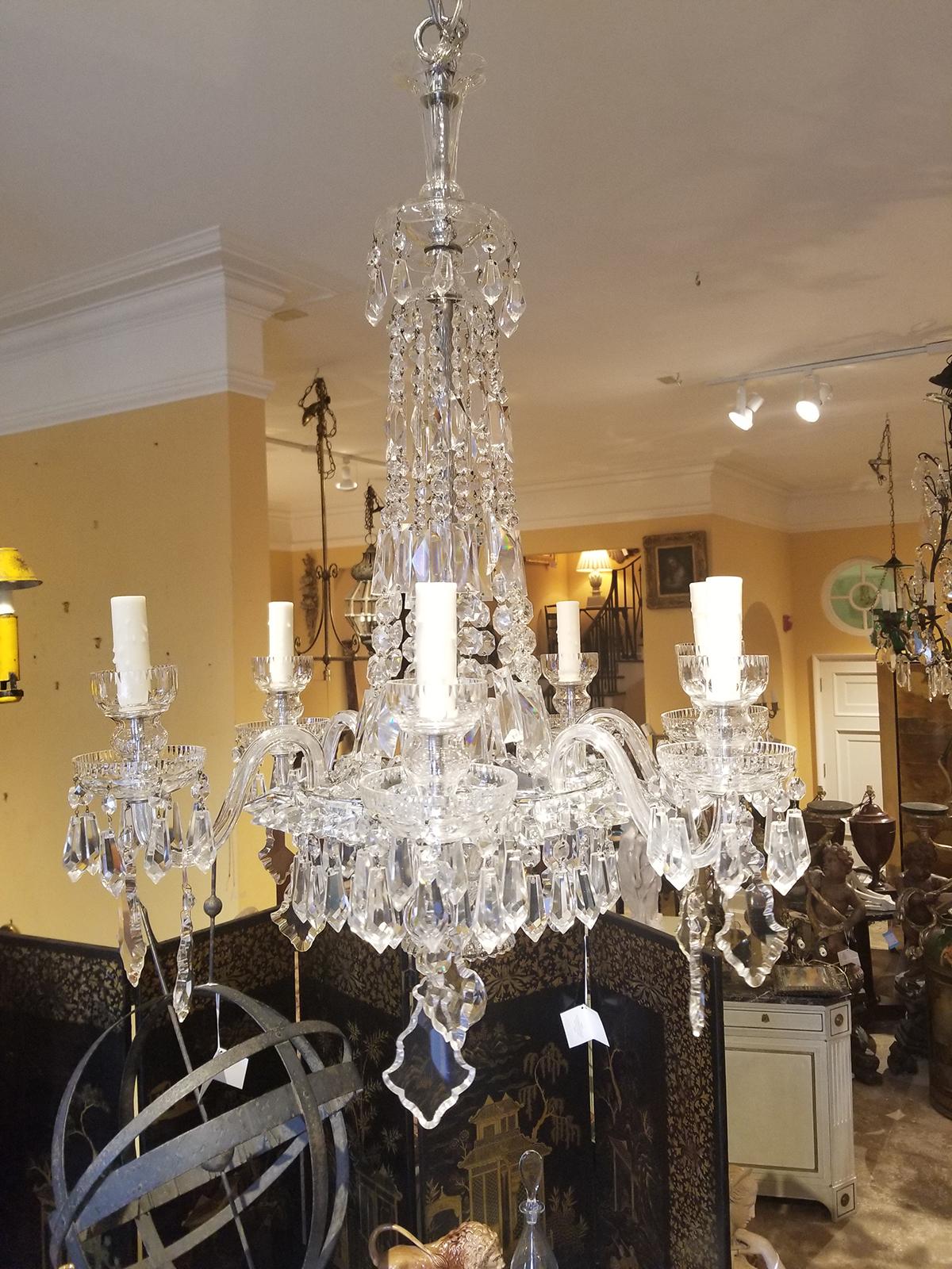 20th Century Regency style crystal six arm chandelier.