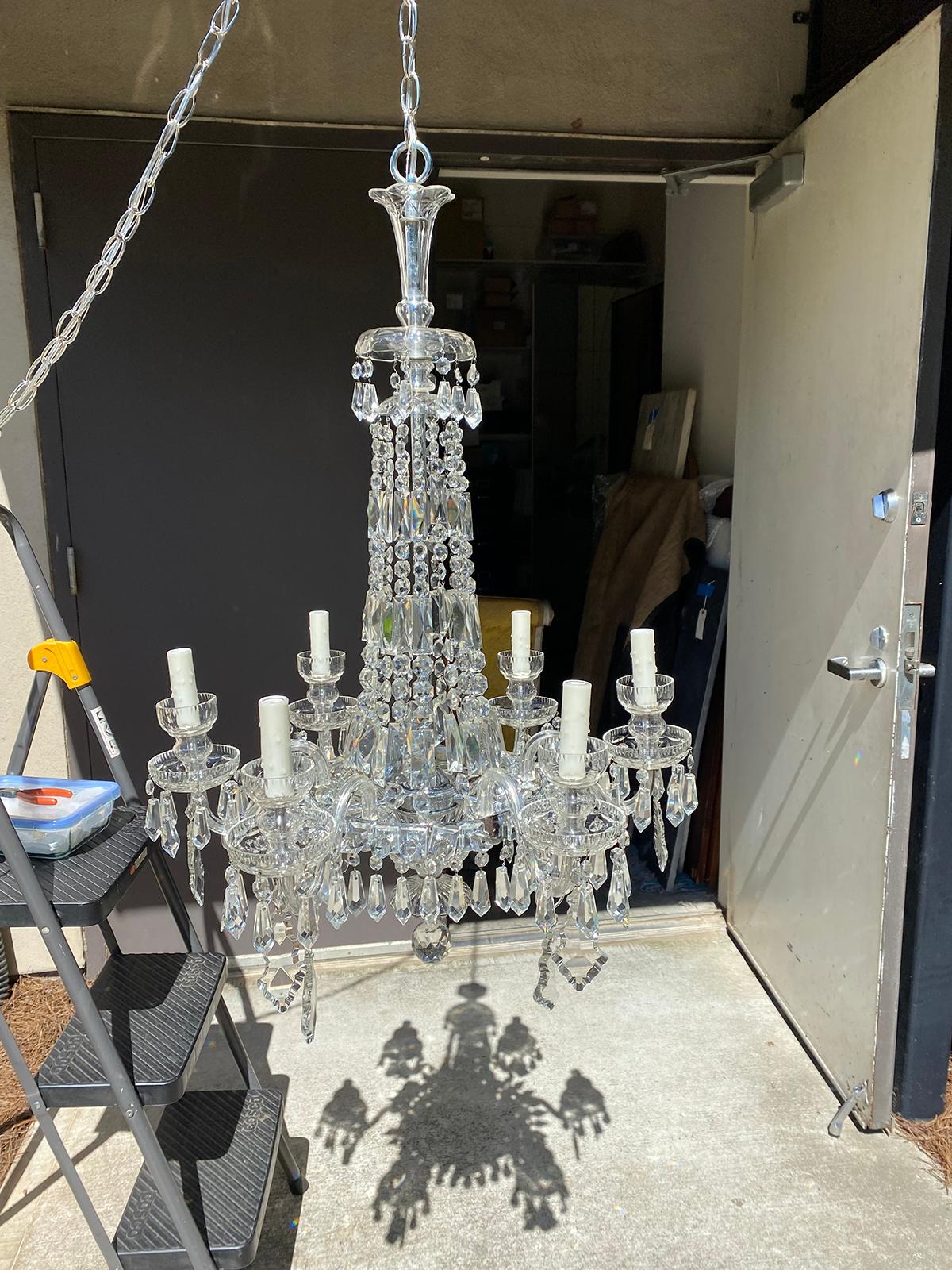 20th Century Regency Style Crystal Six Arm Chandelier In Good Condition For Sale In Atlanta, GA