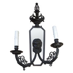 20th Century Regency Style Iron and Mirrored Sconce