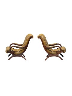 20th Century Regency Style Leather & Mahogany Armchairs, Pair