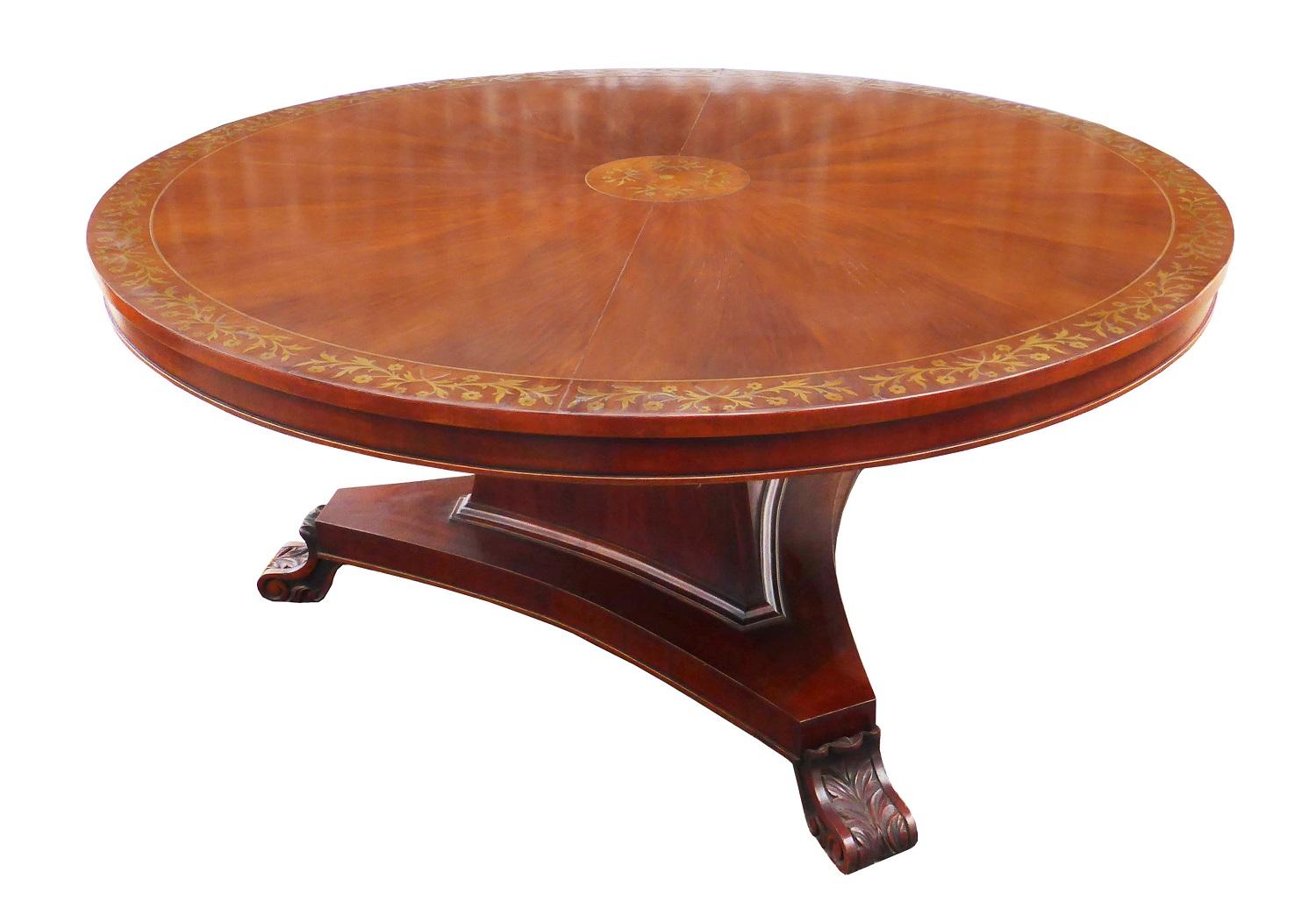 Inlay 20th Century Regency Style Mahogany Round Dining Table