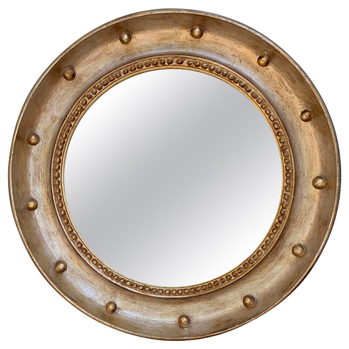 20th Century Regency Style Round Mirror with Silver/Gold Gilt Finish
