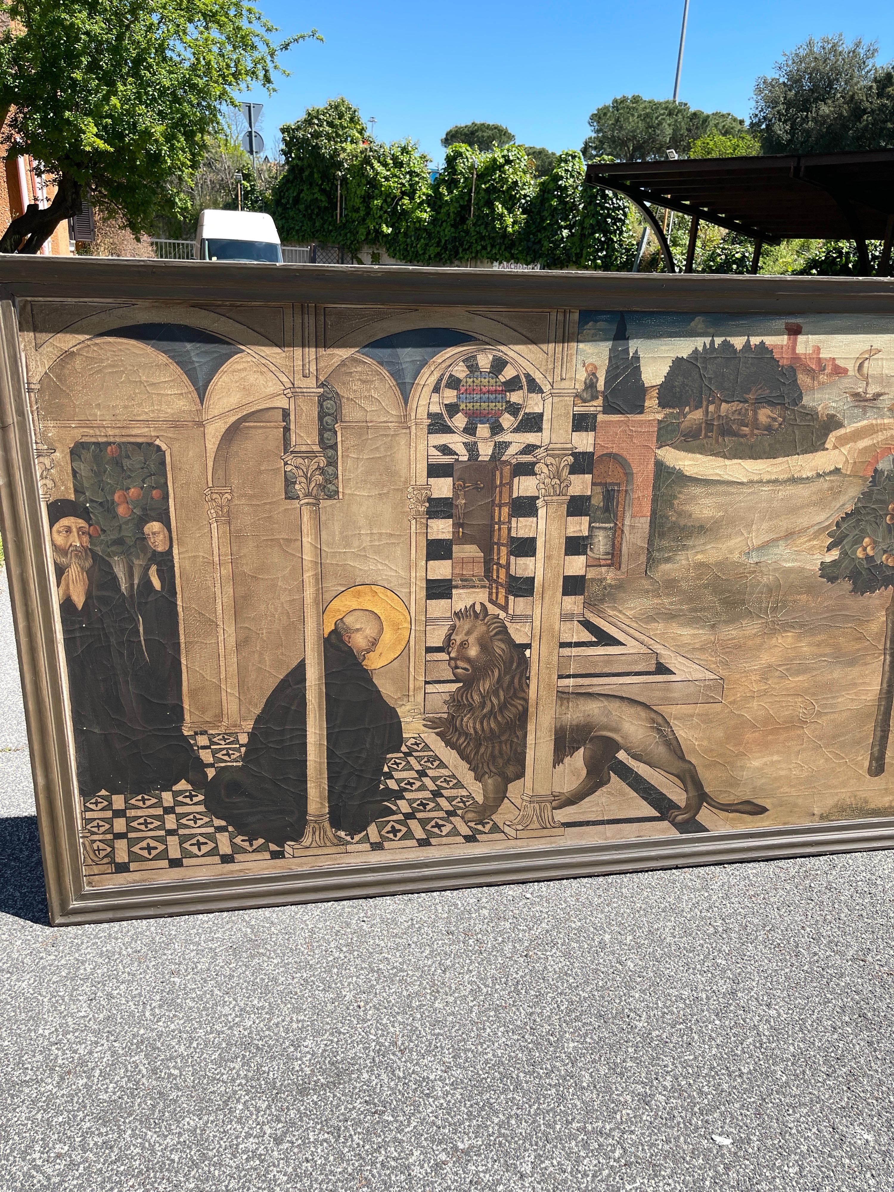 Copy of the painting of the early twentieth century, in excellent state of preservation, oil on canvas and frame coeval to the painting.
Sano di Pietro, (1405-1481)
St. Jerome and the Lion religious art painting
Saint Jerome extracting a thorn from