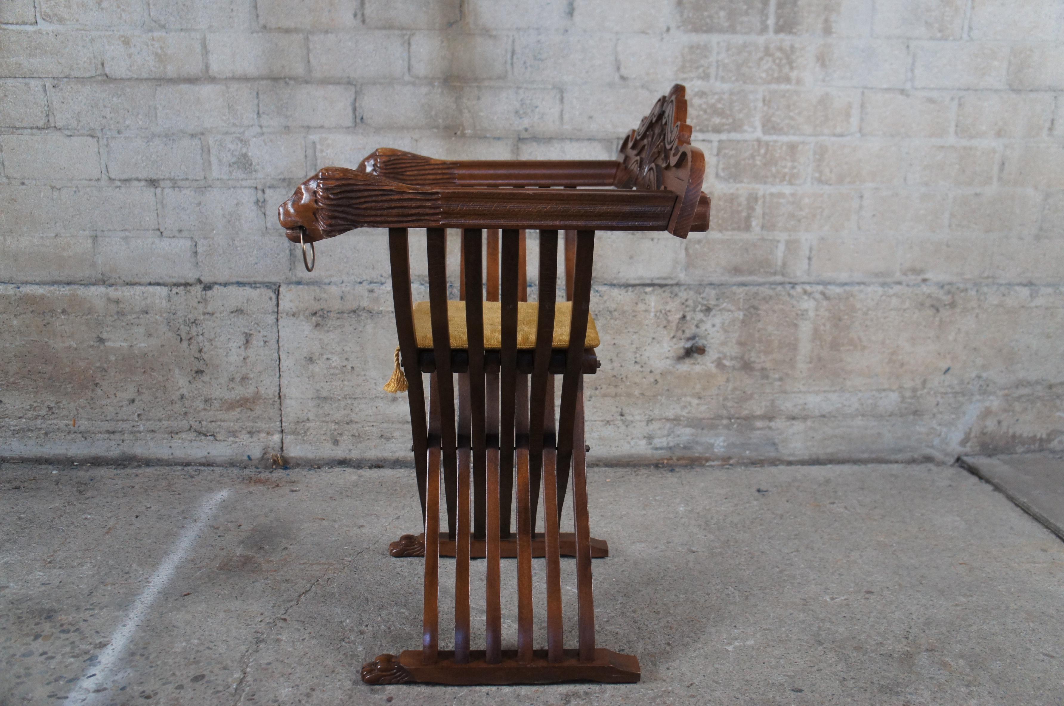 20th Century Renaissance Revival Savonarola x Folding Lion Head Throne Armchair For Sale 5