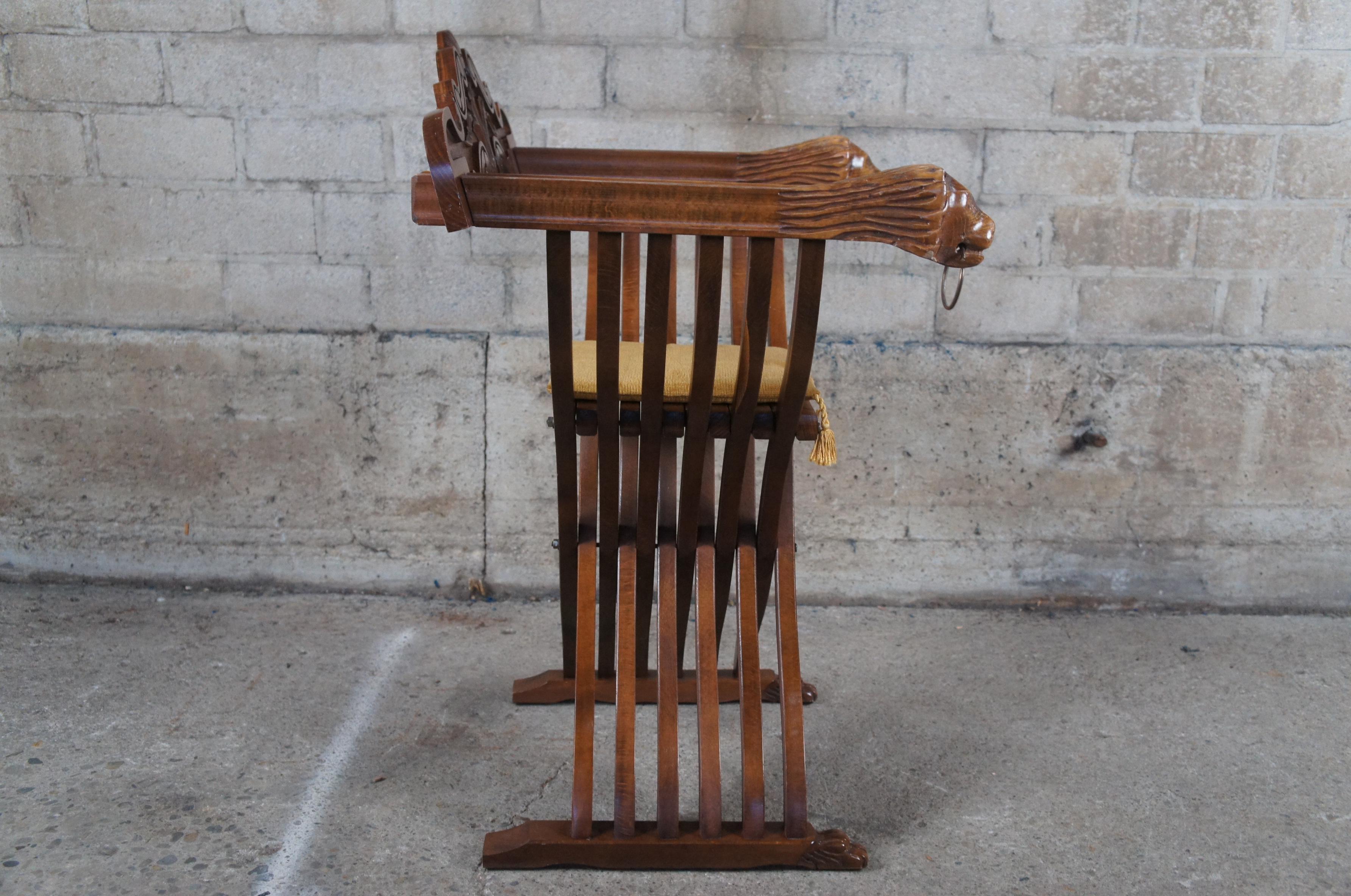 20th Century Renaissance Revival Savonarola x Folding Lion Head Throne Armchair For Sale 6