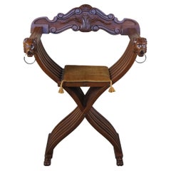 Used 20th Century Renaissance Revival Savonarola x Folding Lion Head Throne Armchair