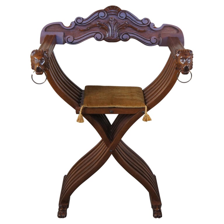 Fauteuil/chaise savonarole vintage bois et velours - Ameublement