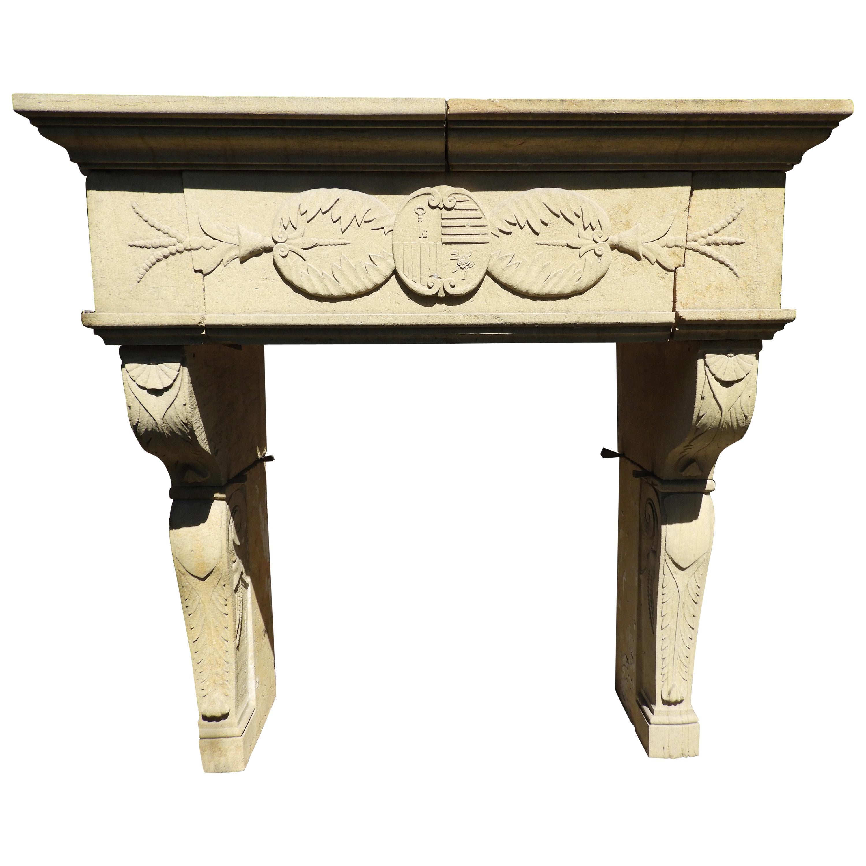 20th Century Renaissance Style Fireplace in French Limestone  For Sale