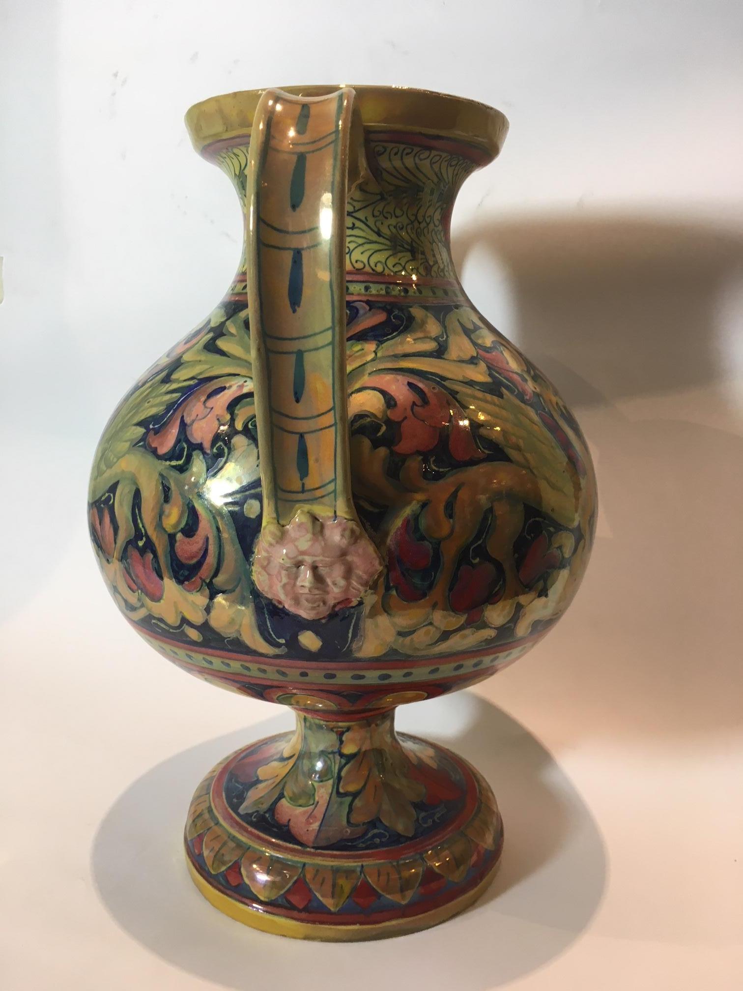Renaissance Revival 20th Century Renaissence Revival Polychrome Drawings Pottery Gualdo Tadino Vase For Sale