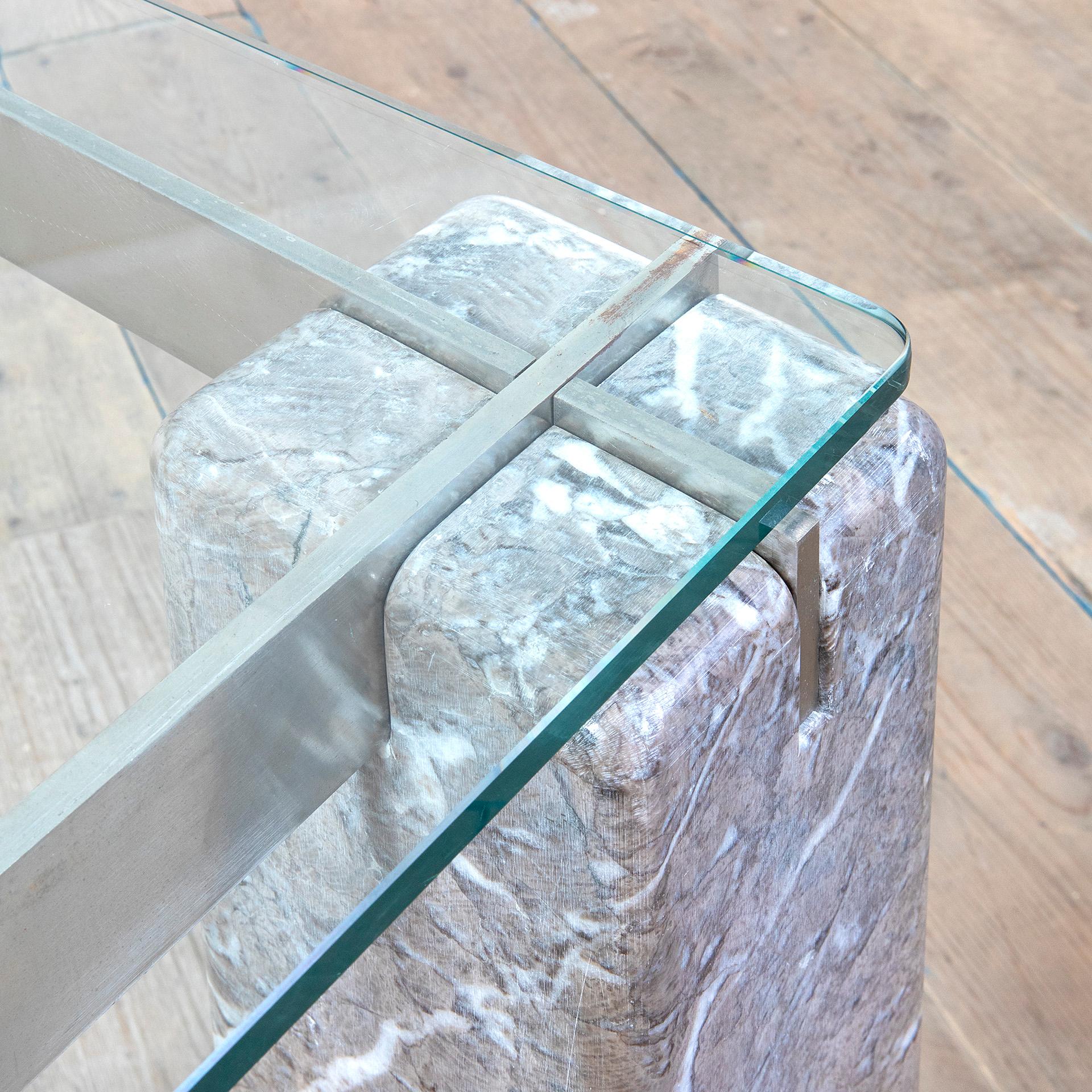20th Century Renato Polidori Skipper Table Mod. Faraone Marble and Crystal, 80s In Good Condition For Sale In Turin, Turin
