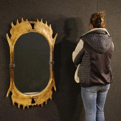 20th Century Resin French Mirror with Fake Elk Antlers, 1980