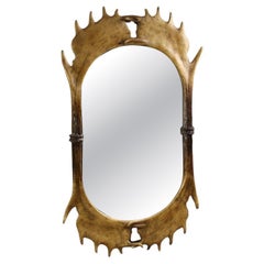 20th Century Resin French Mirror with Fake Elk Antlers, 1980