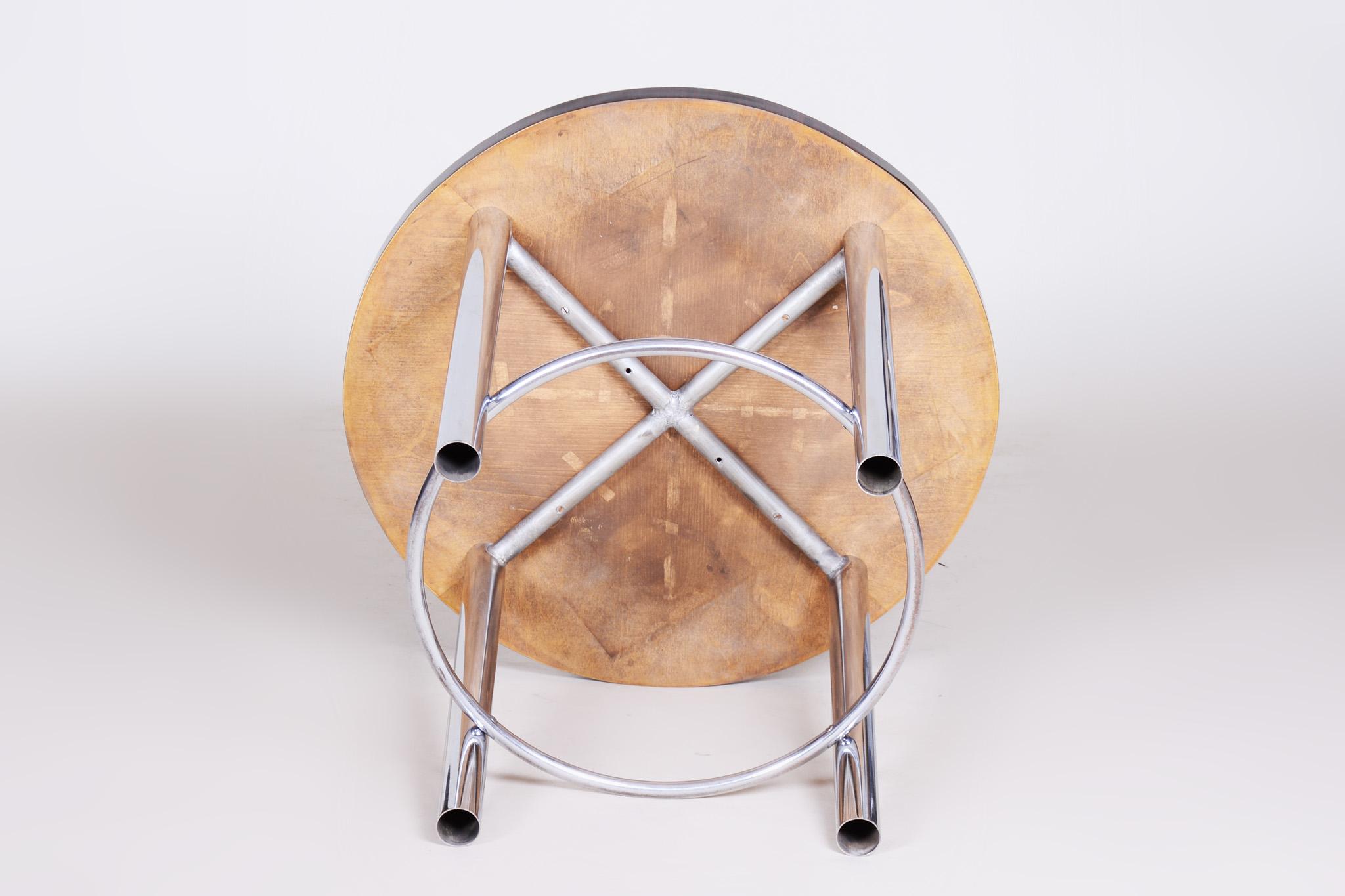 20th Century Restored Chrome Round Macassar Bauhaus Table, Mücke-Melder, 1930s For Sale 2