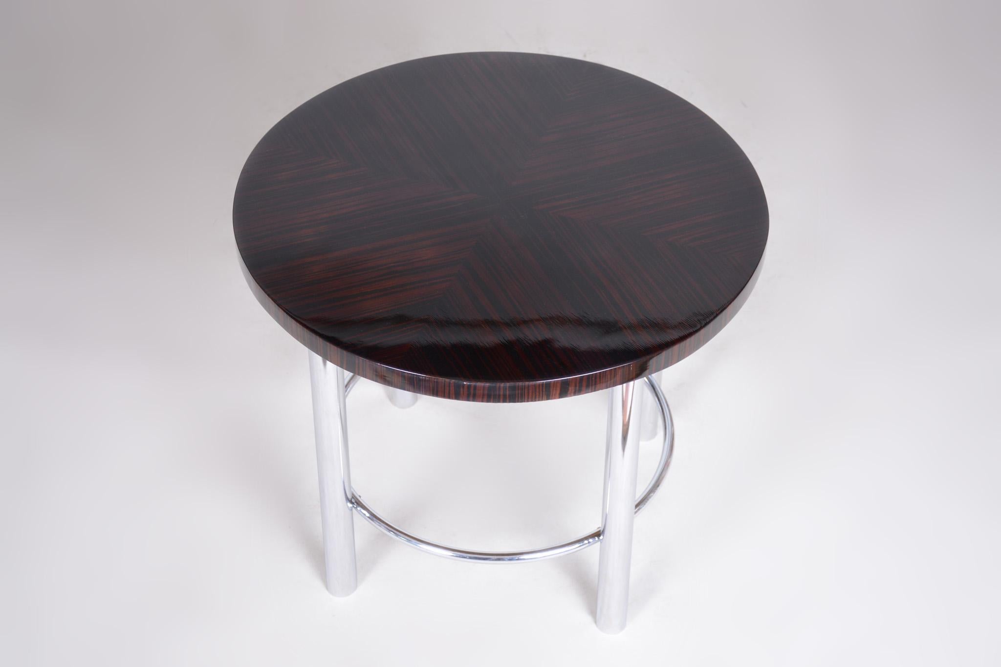 20th Century Restored Chrome Round Macassar Bauhaus Table, Mücke-Melder, 1930s For Sale 3