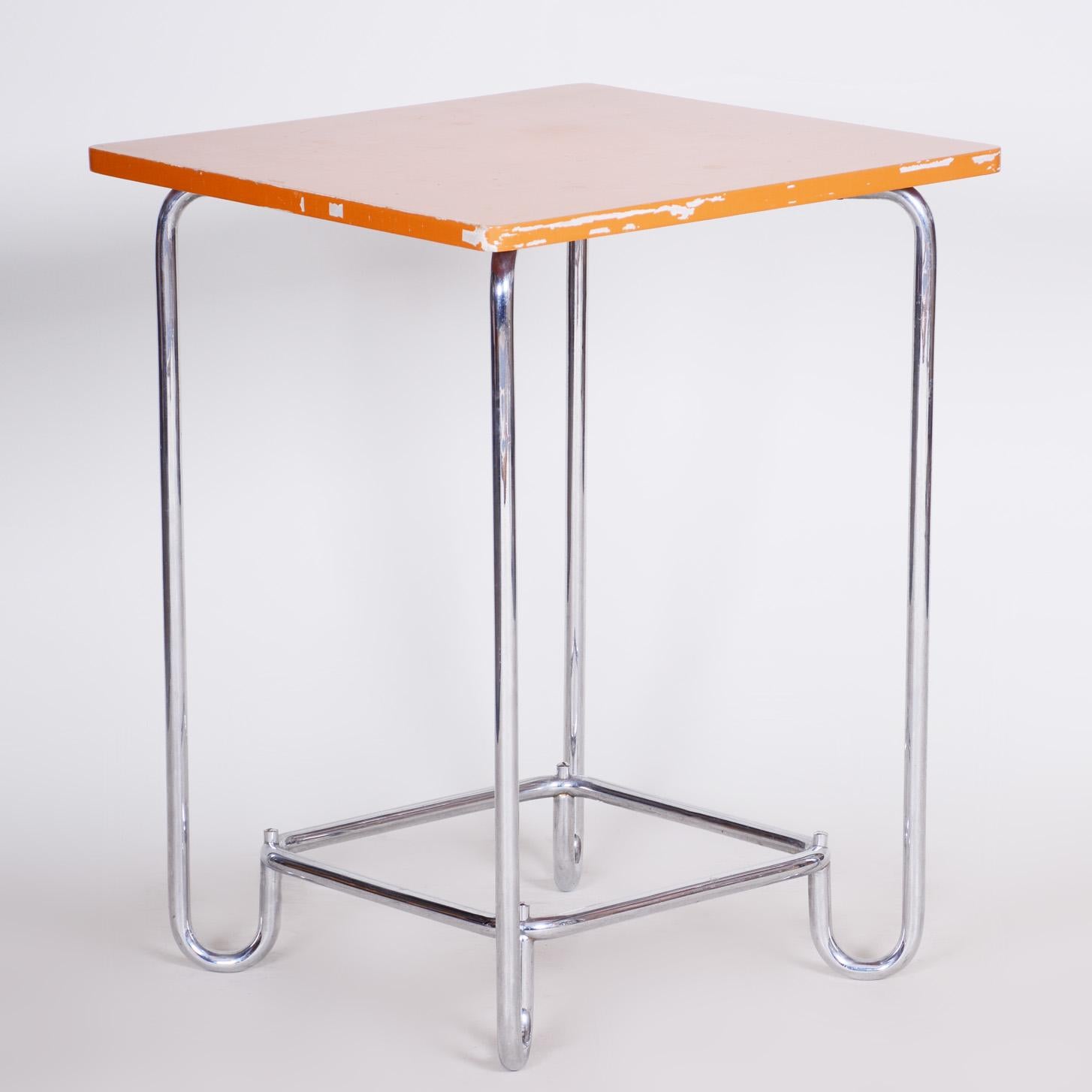 20th Century Restored Chrome Small Plywood Bauhaus Table, Hynek Gottwald, 1930s In Good Condition In Horomerice, CZ