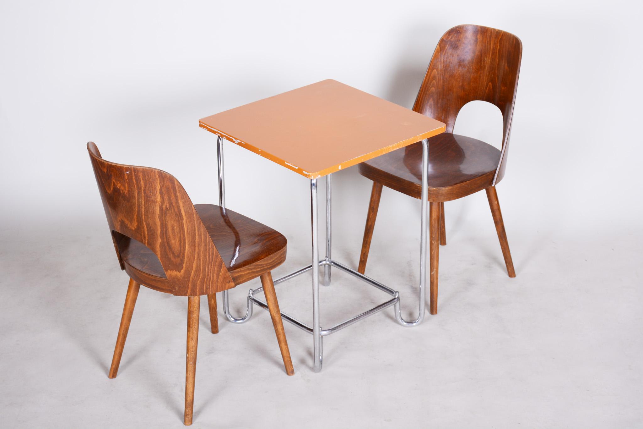 20th Century Restored Chrome Small Plywood Bauhaus Table, Hynek Gottwald, 1930s 4