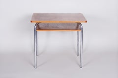 20th Century Restored Czech Oak Bauhaus Table by Vichr a Spol, Chrome, 1940s