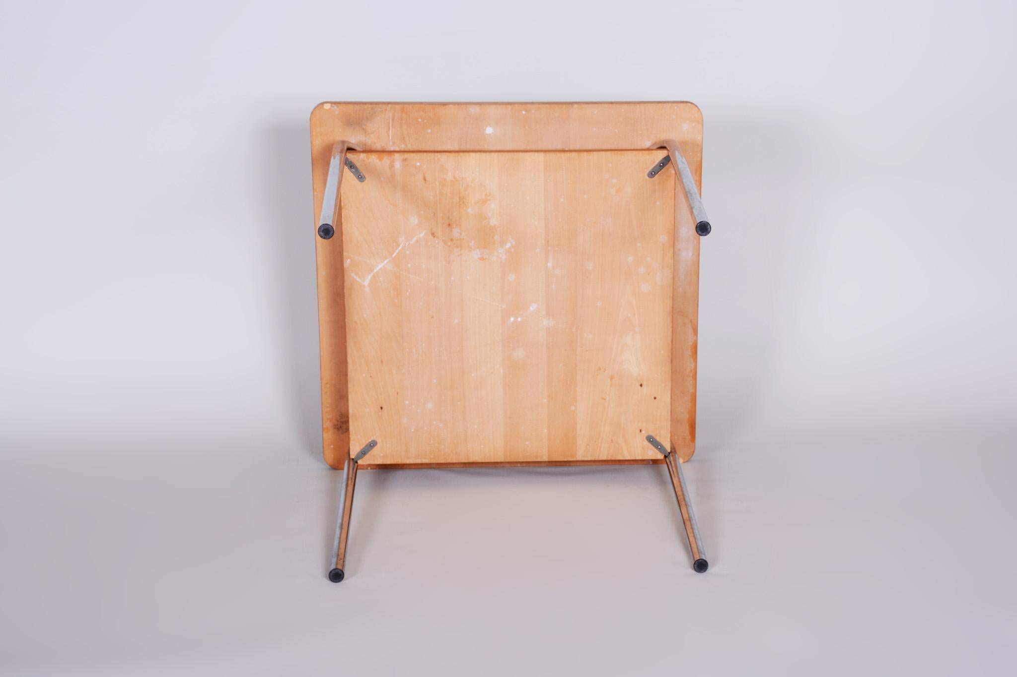 20th Century Restored Czech Oak Bauhaus Table by Vichr a Spol, Chrome, 1940s For Sale 2