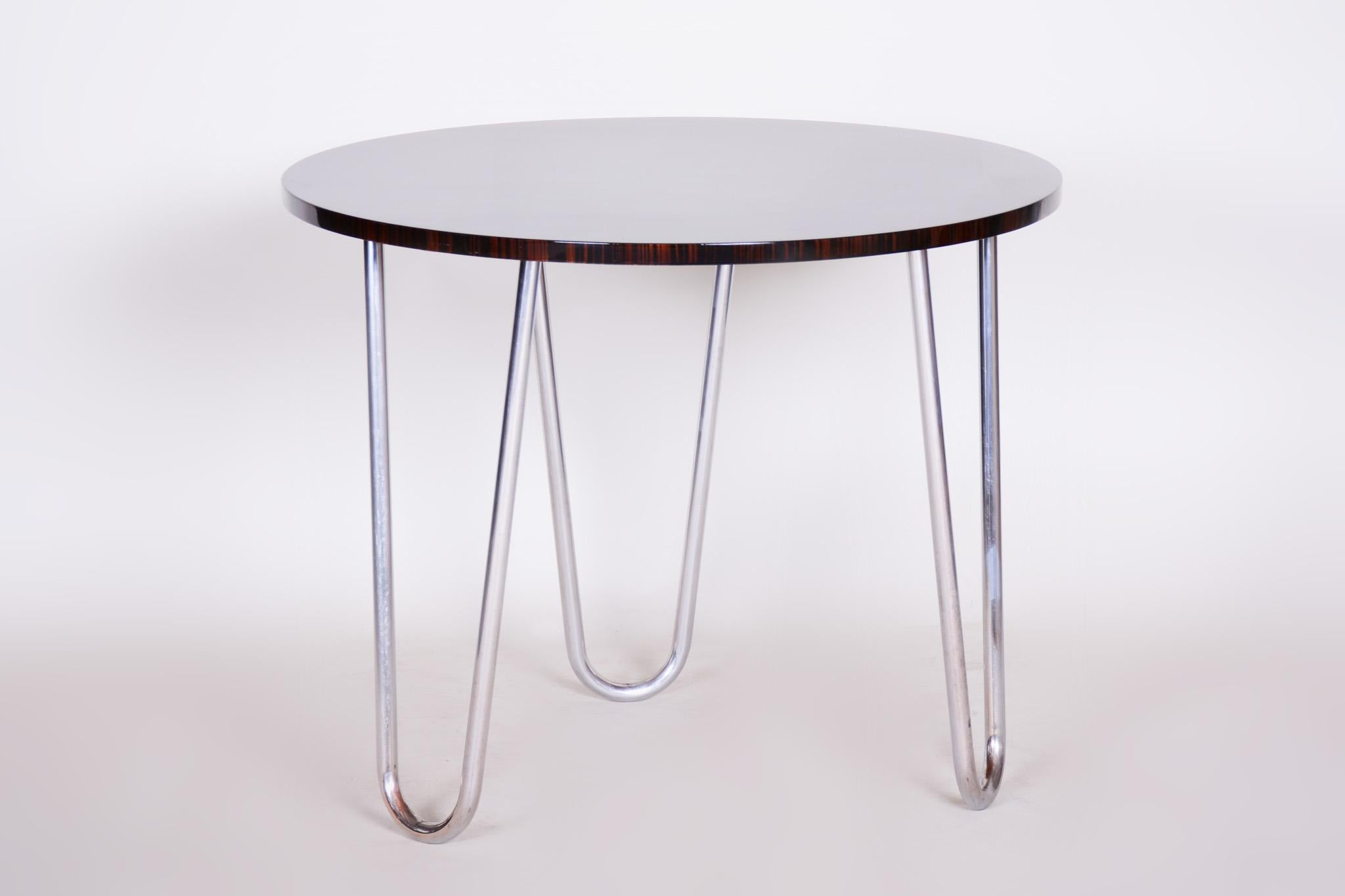 Tavolo Macassar Bauhaus arrotondato restaurato del XX secolo, acciaio cromato, anni '30 in vendita 2