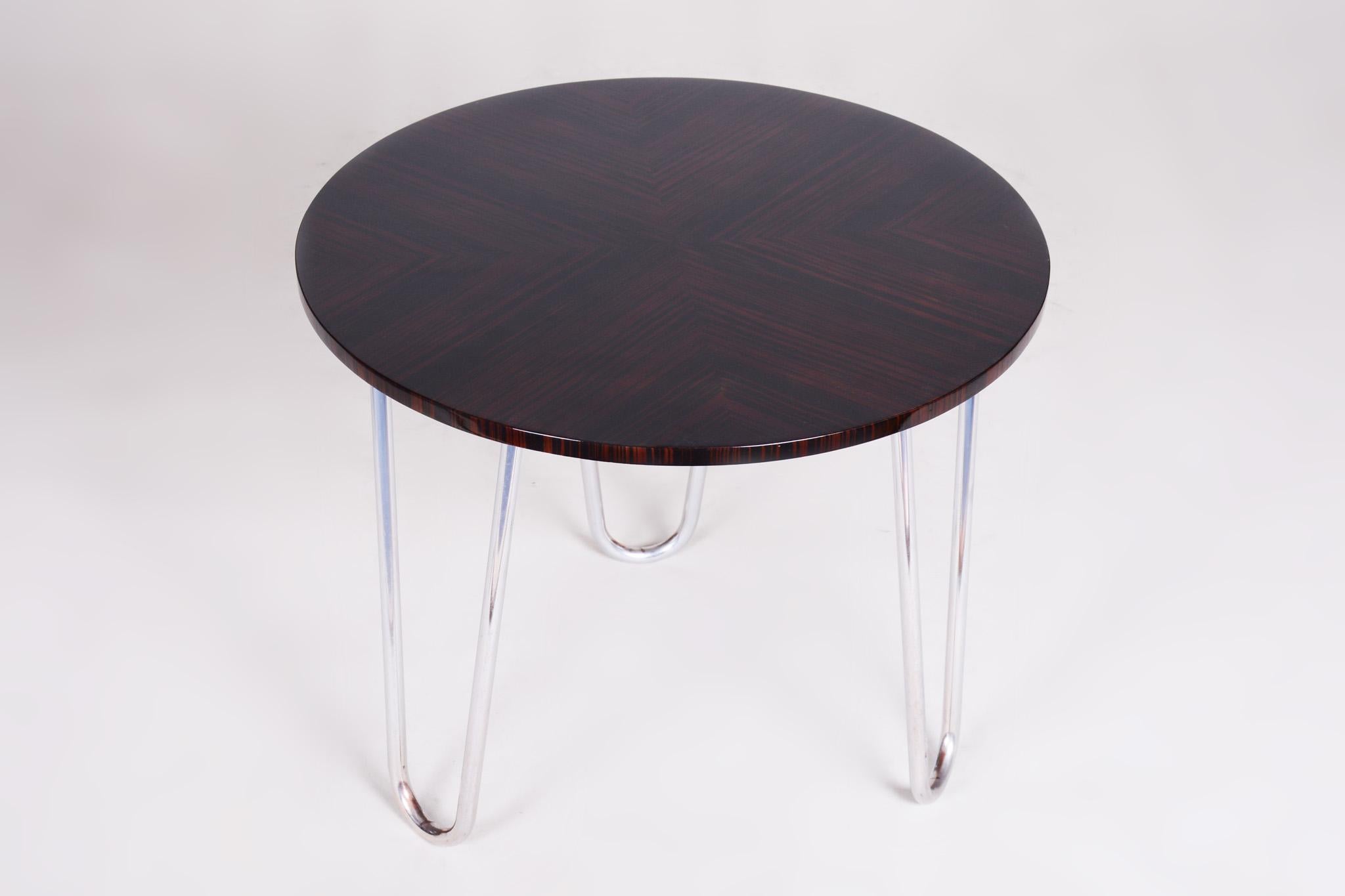 20th Century Restored Rounded Macassar Bauhaus Table, Chrome-Plated Steel, 1930s For Sale 4