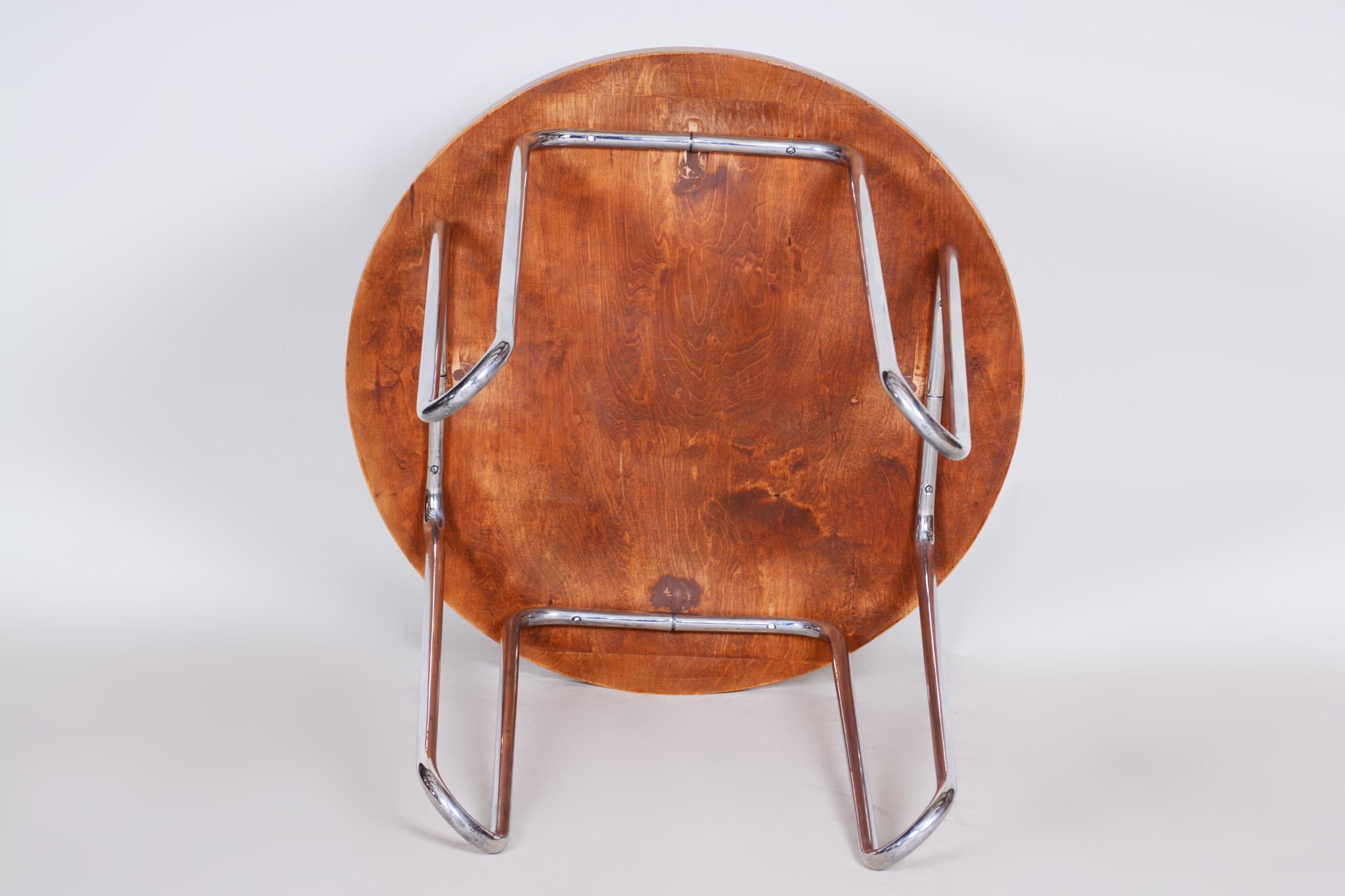20th Century Restored Rounded Walnut Bauhaus Table, Robert Slezák, Chrome, 1930s 1