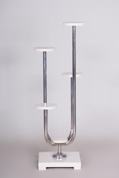 20th Century Restored Unusual Czech Bauhaus Chrome White Flower Pedestal, 1930s