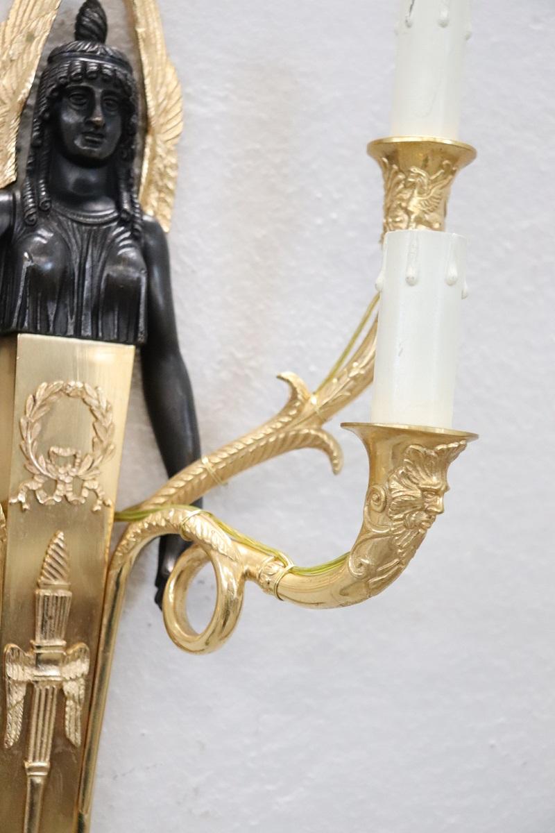 20th Century Retour D’egypte Style Pair of Sconces in Gilded Bronze For Sale 4