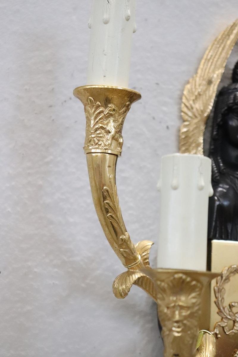 20. Jahrhundert Retour D'egypte Stil Paar Wandleuchter in vergoldeter Bronze im Angebot 5