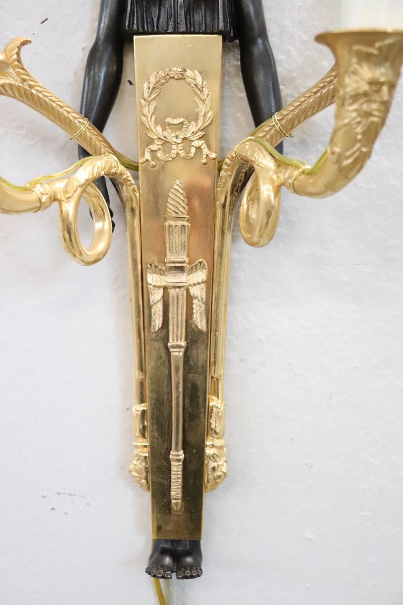 20th Century Retour D’egypte Style Pair of Sconces in Gilded Bronze For Sale 1