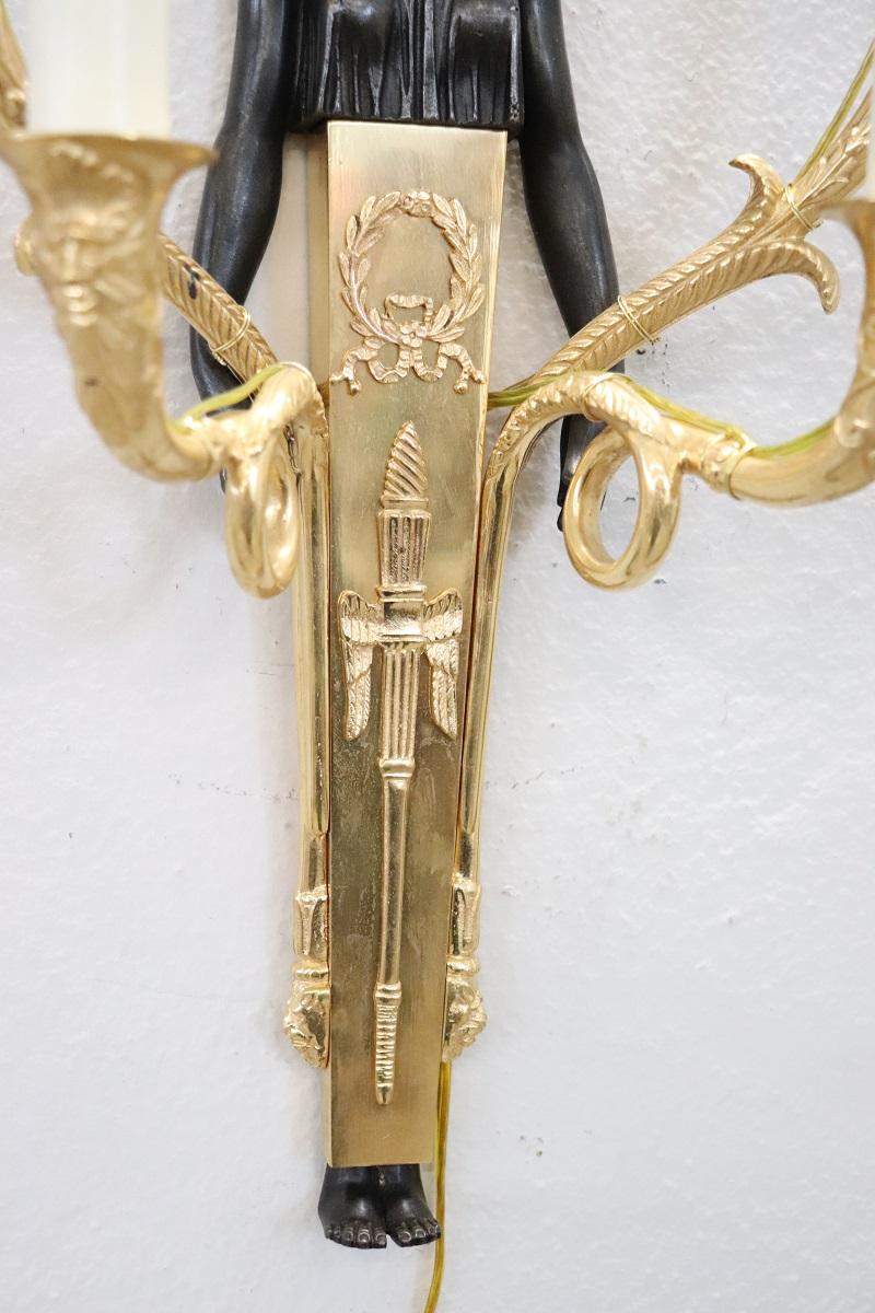 20th Century Retour D’egypte Style Pair of Sconces in Gilded Bronze For Sale 3